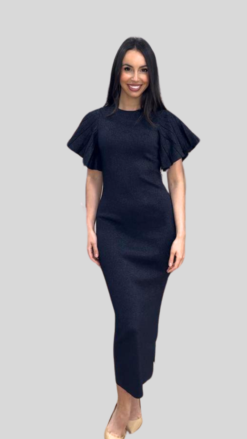 Adilade Fluted Sleeve Lurex Dress