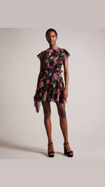 Tiiah-Angel Sleeve Mini Dress with Peplum Waist