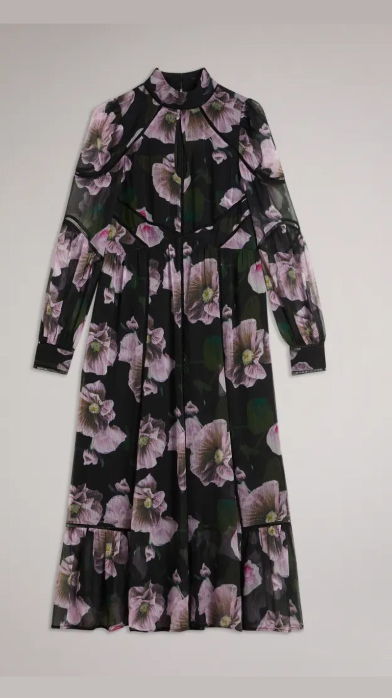 Ted Baker Pohlley Floral Midi Dress With Ladder Lace