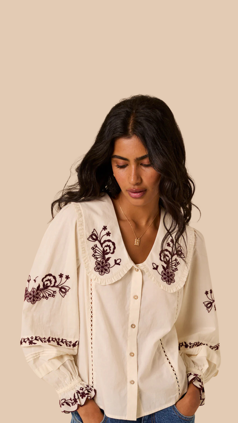 White Floral Embroidered Blouse