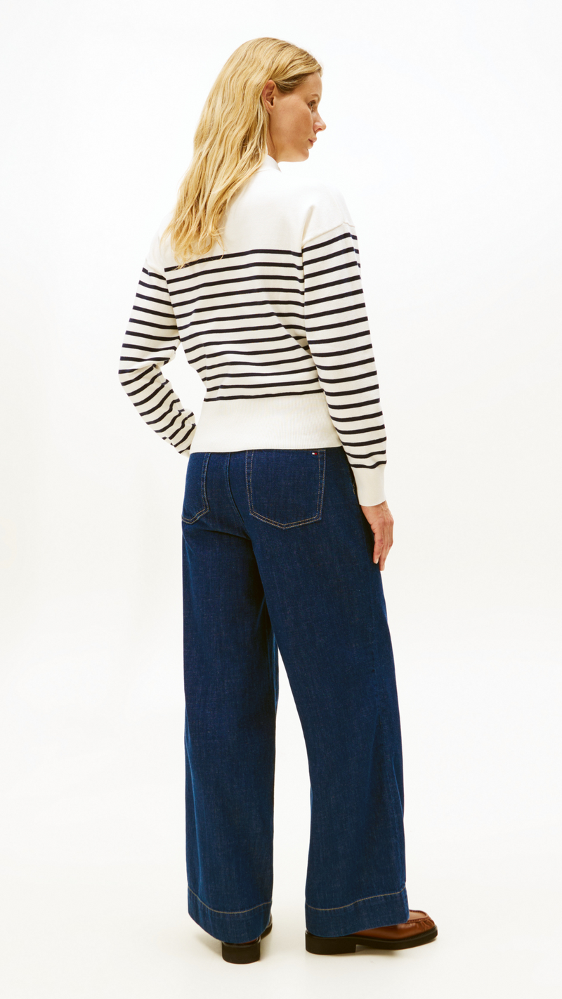 Cotton Jersey Gold Button Mock Sweater