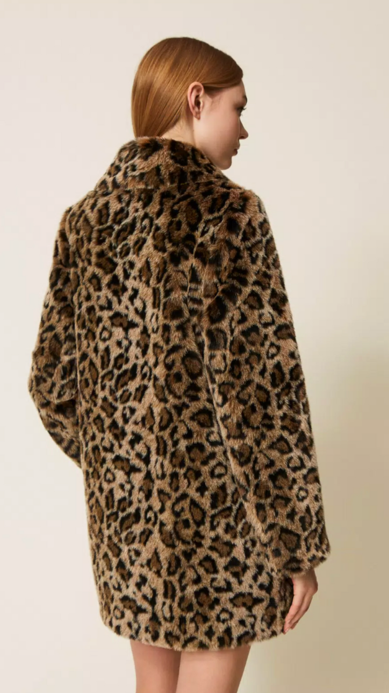 Animal print faux fur coat