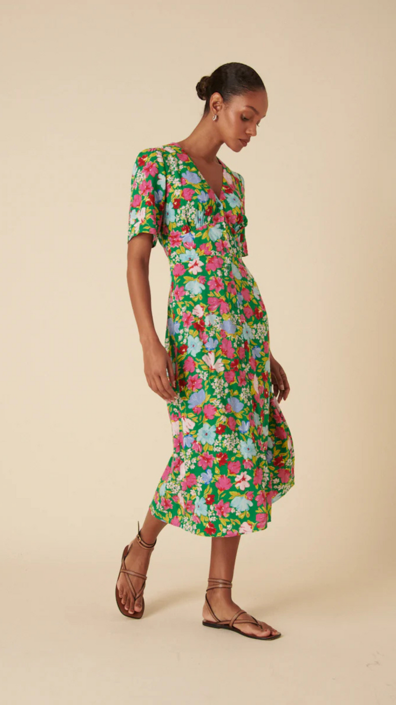 Green Floral Alexa Midi Dress