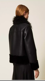 Faux leather jacket with faux fur