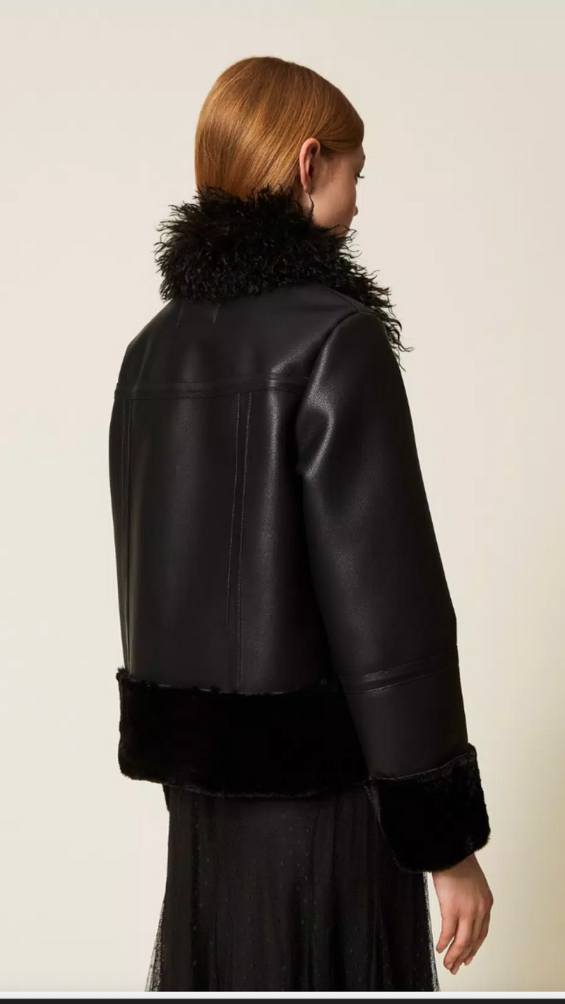 Faux leather jacket with faux fur