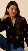 Black Floral Embroidered Collared Cardigan