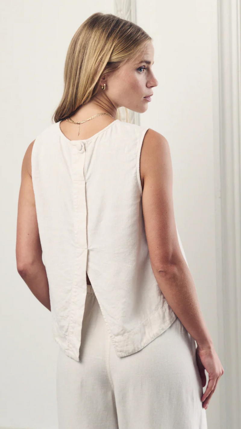 Cream Linen-blend Swing Top