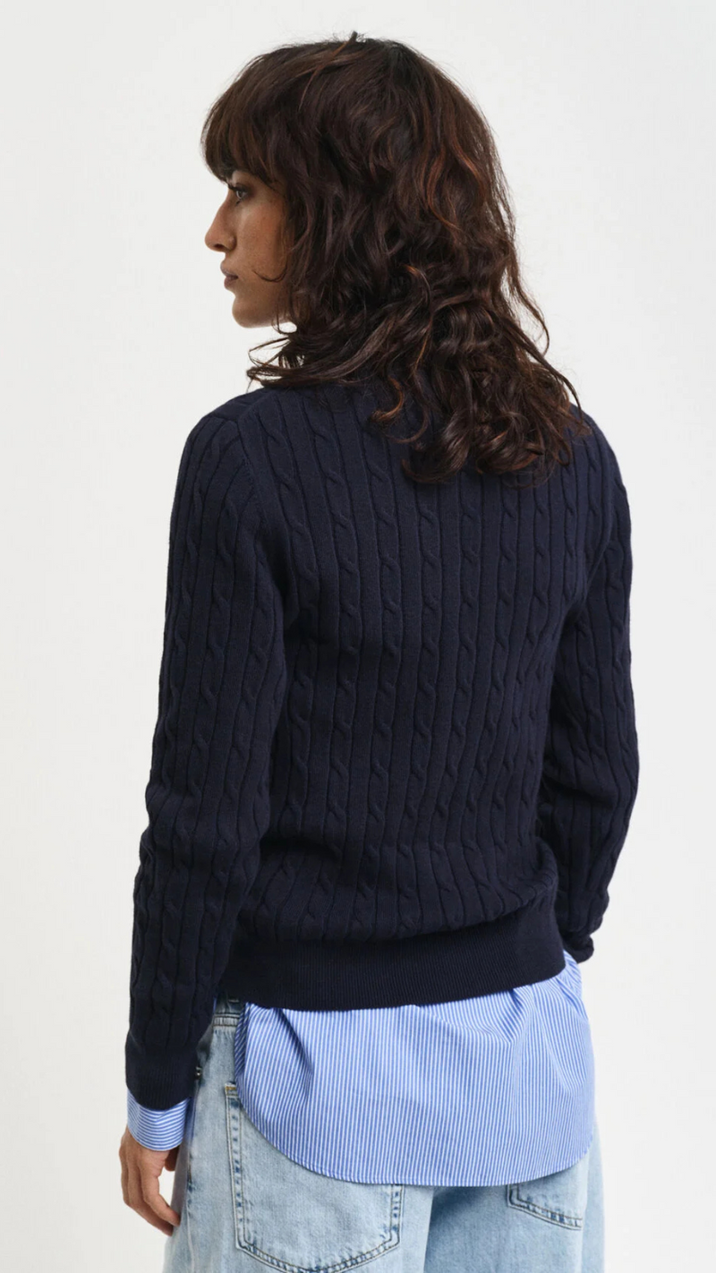 Stretch Cotton Cable Knit Turtleneck Sweater