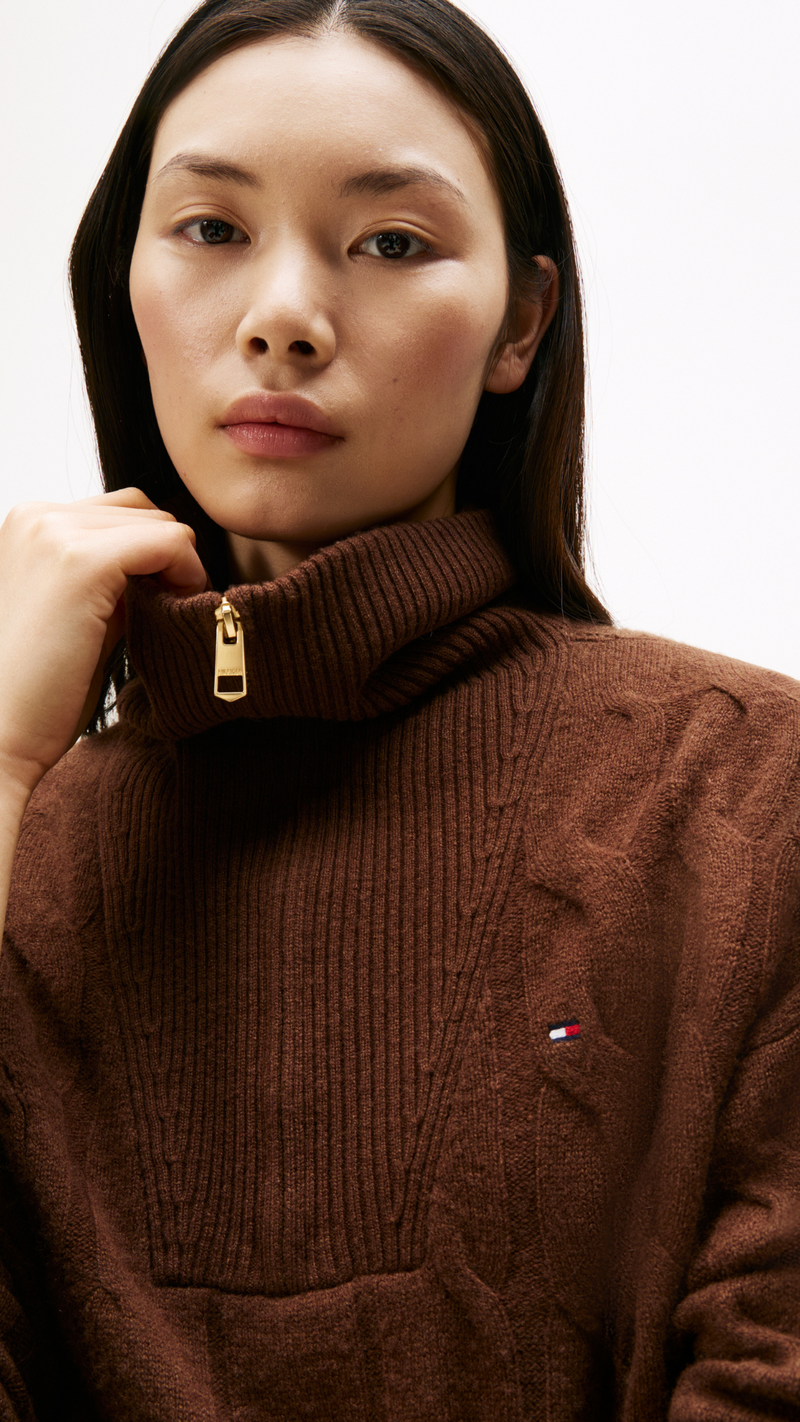 Cable Knit Soft Wool Half Zip Jumper