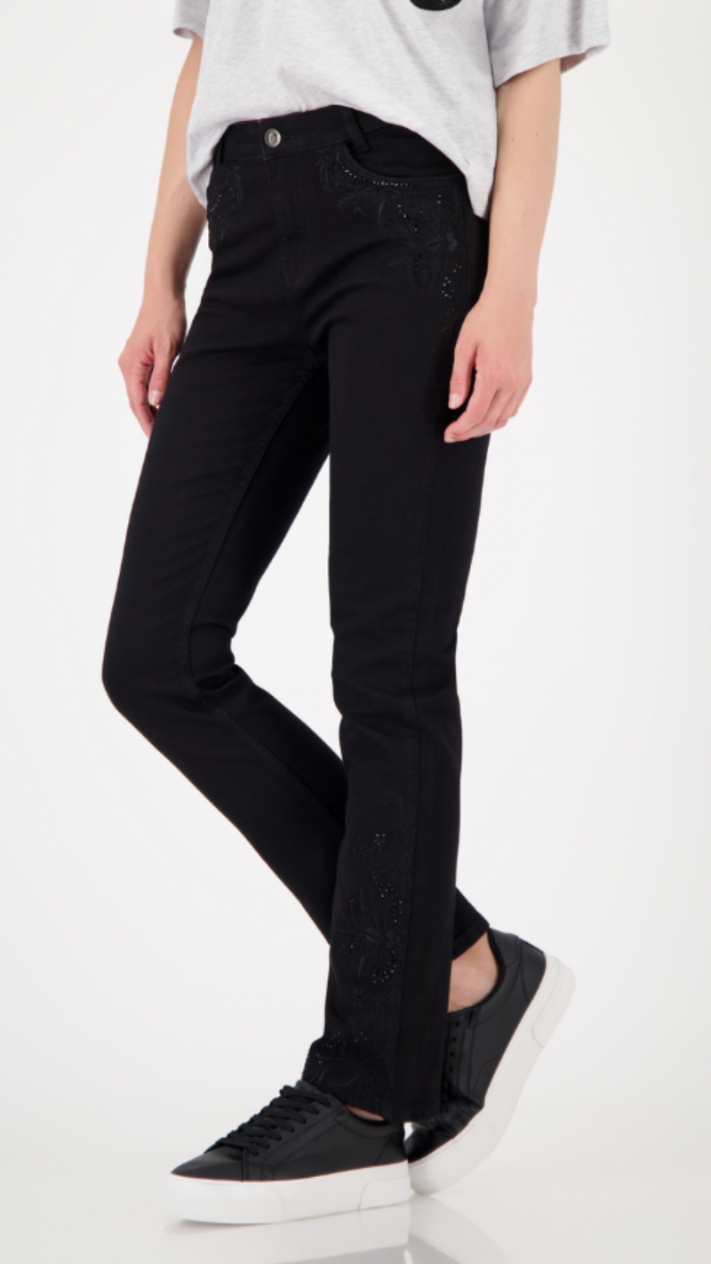 Straight leg jeans with embroidery