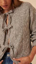 Grey Tie Front Cable Knitted Cardigan