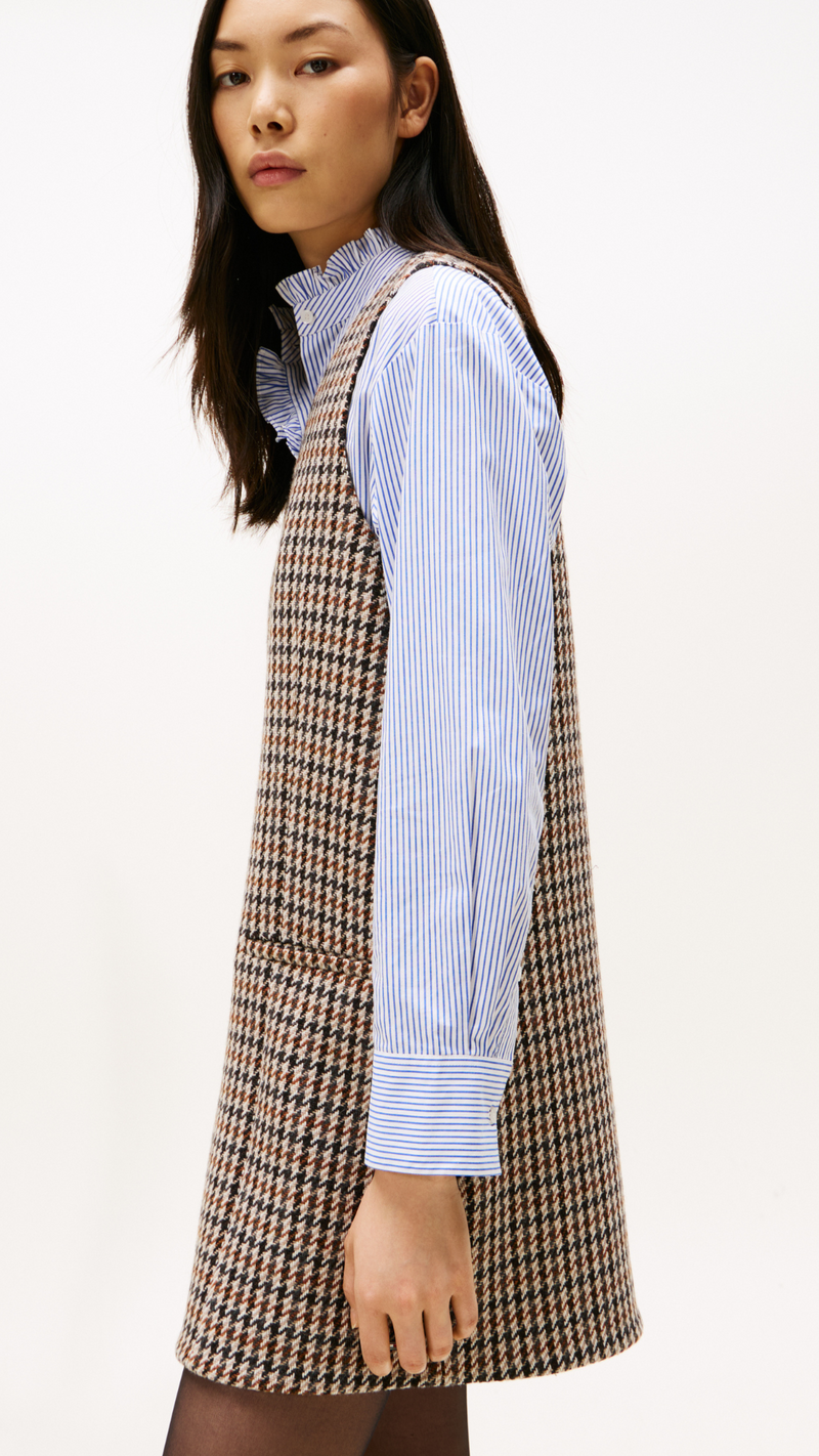 Heritage Check Wool V-Neck Mini Shift Dress