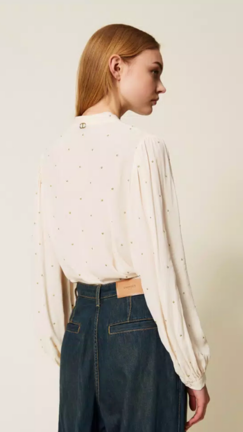 Blouse with lurex embroidery