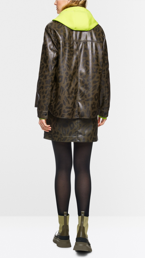 Faux leather shirt with leopard print