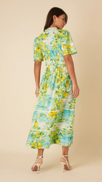 Green Lemon Print Sorcha Midi Dress