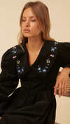 Black Floral Embroidered Cord Birdie Mini Dress