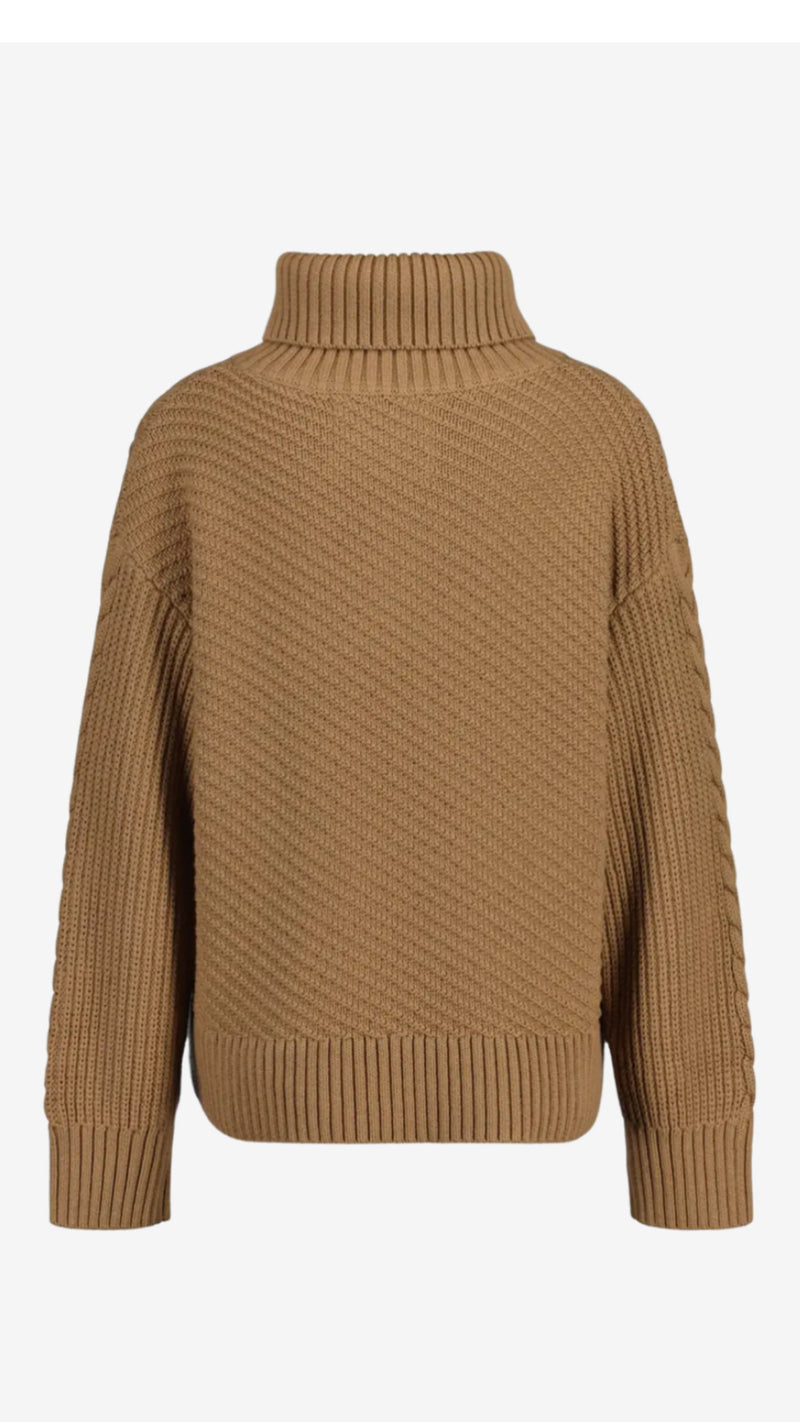 Cable Texture Buttoned Roll Neck