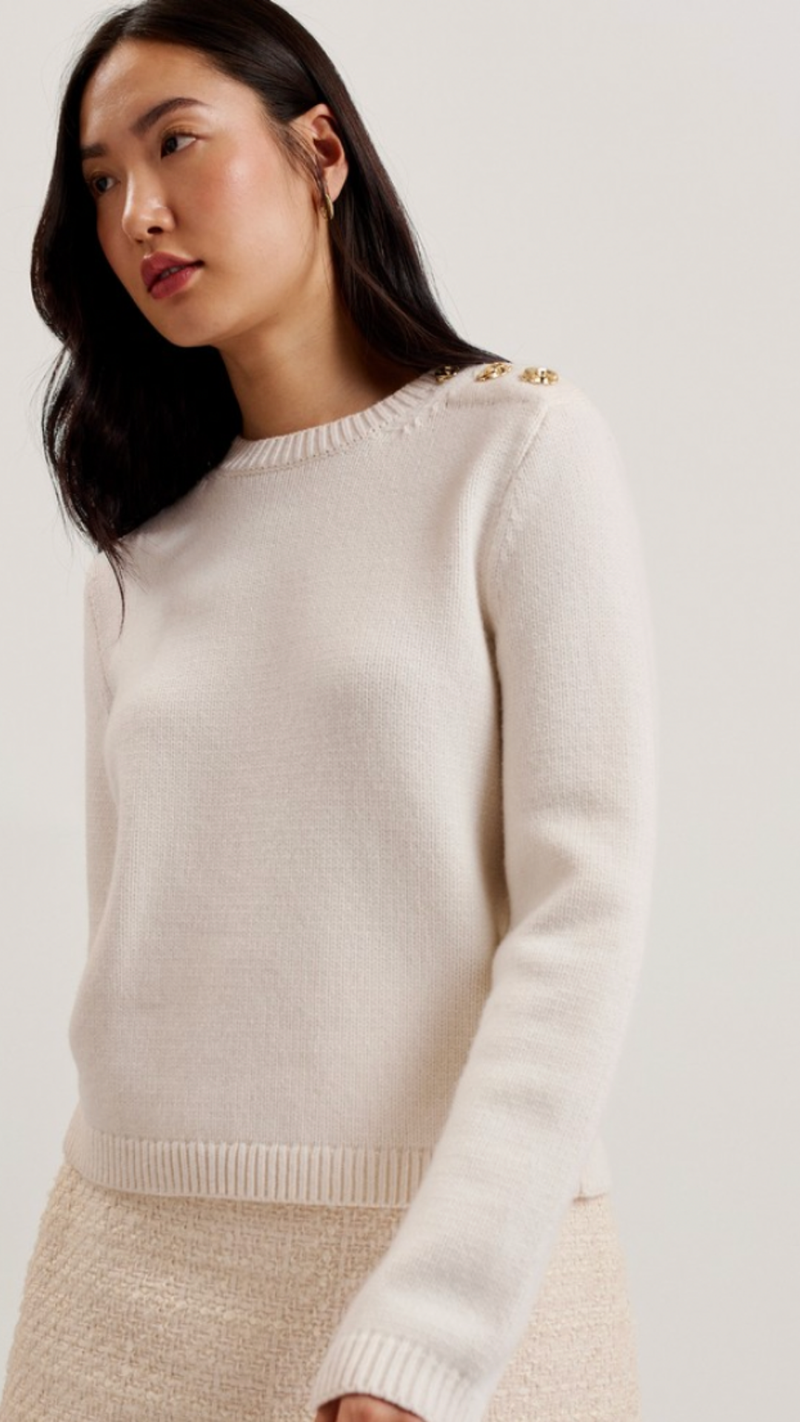 Janha- Rose Button Crew Neck Knit