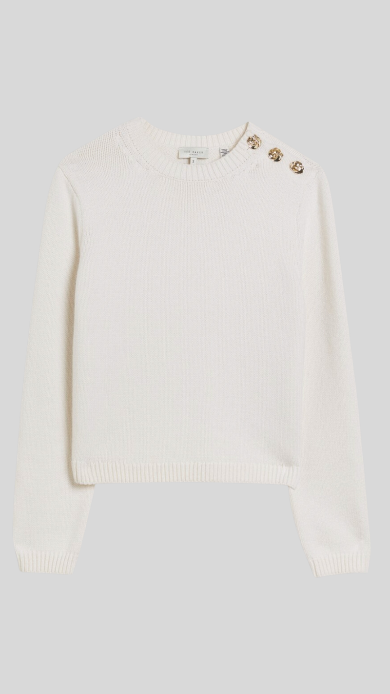 Janha- Rose Button Crew Neck Knit