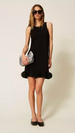 Short knit dress with organza