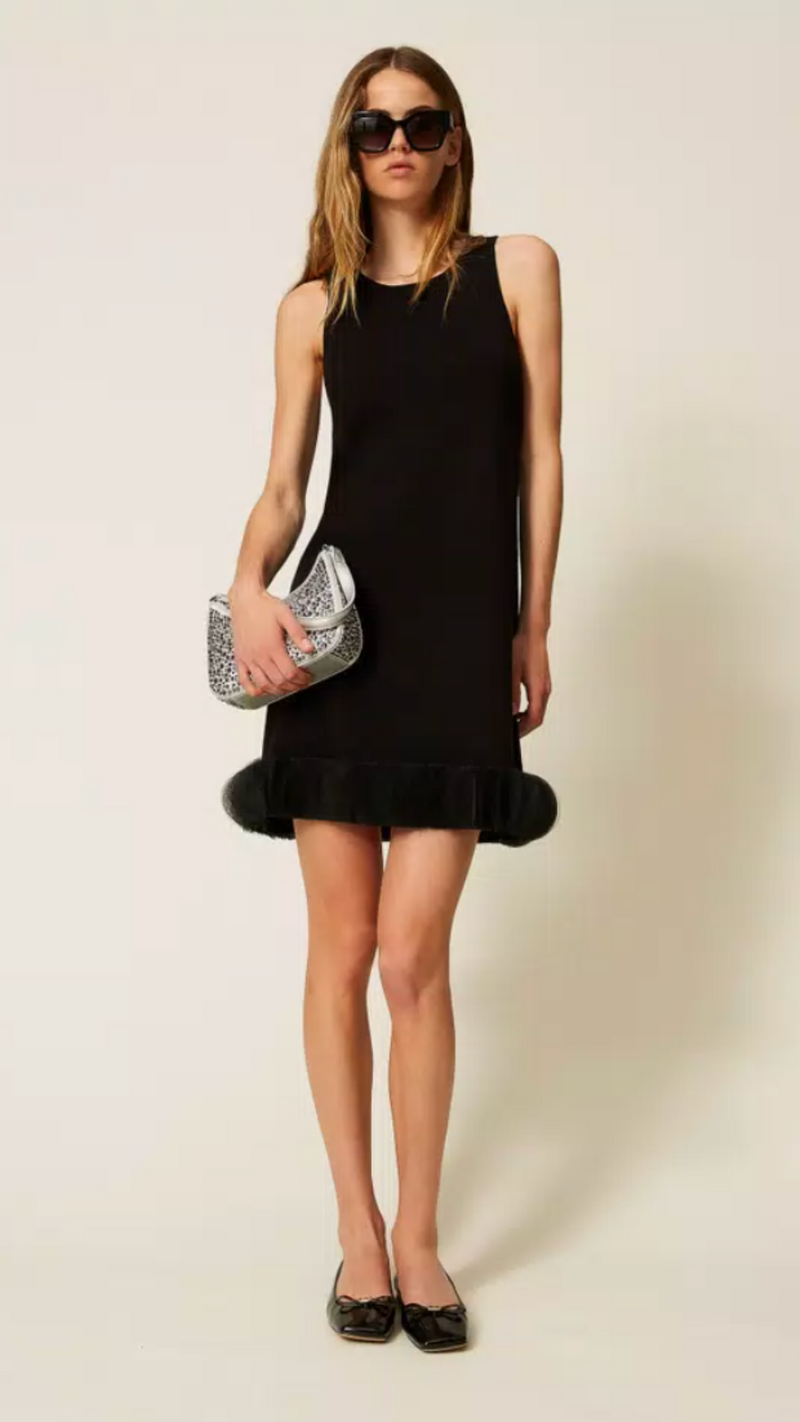 Short knit dress with organza