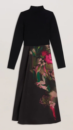 Asnes- Knit Bodice Dress with Printed Wrap Skirt