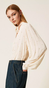 Blouse with lurex embroidery