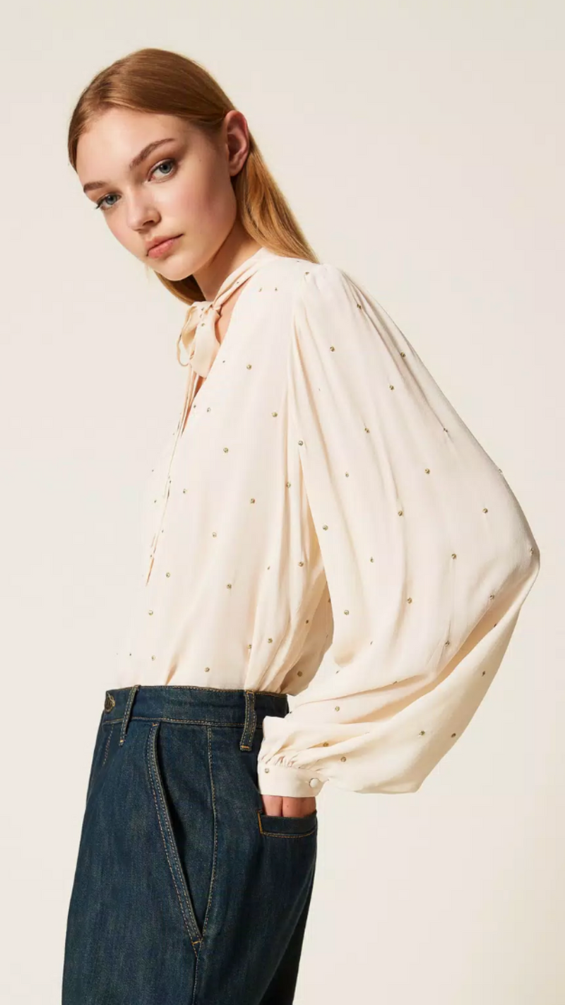Blouse with lurex embroidery
