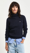 Stretch Cotton Cable Knit Turtleneck Sweater