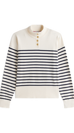 Cotton Jersey Gold Button Mock Sweater