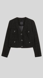 Koma-Cropped Rose Button Boucle Tailored Jacket