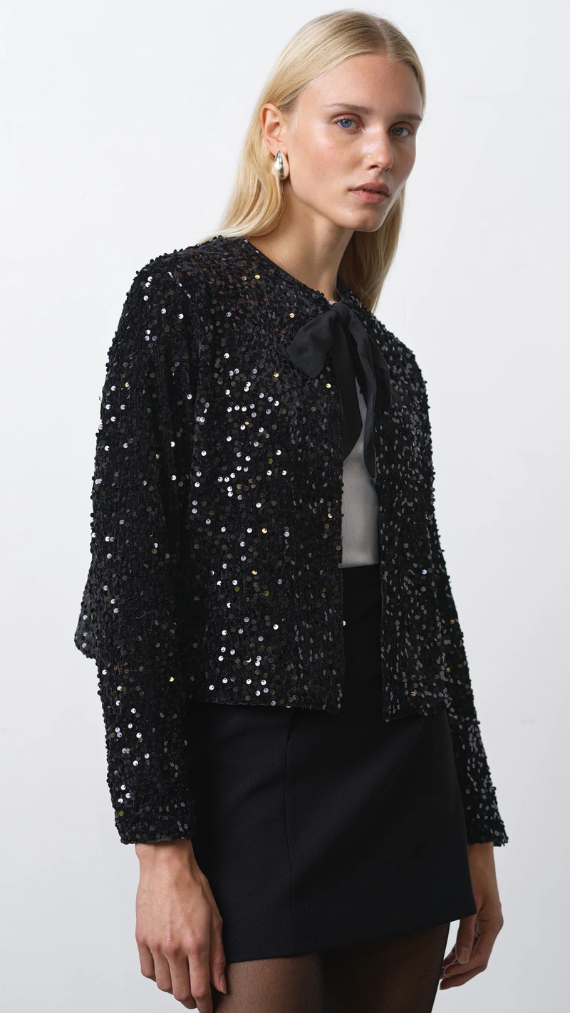 Monet Sequin Bow Tie Cardigan