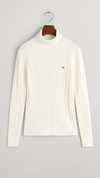 Stretch Cotton Cable Knit Turtleneck Sweater