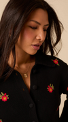 Black Floral Embroidered Collared Cardigan