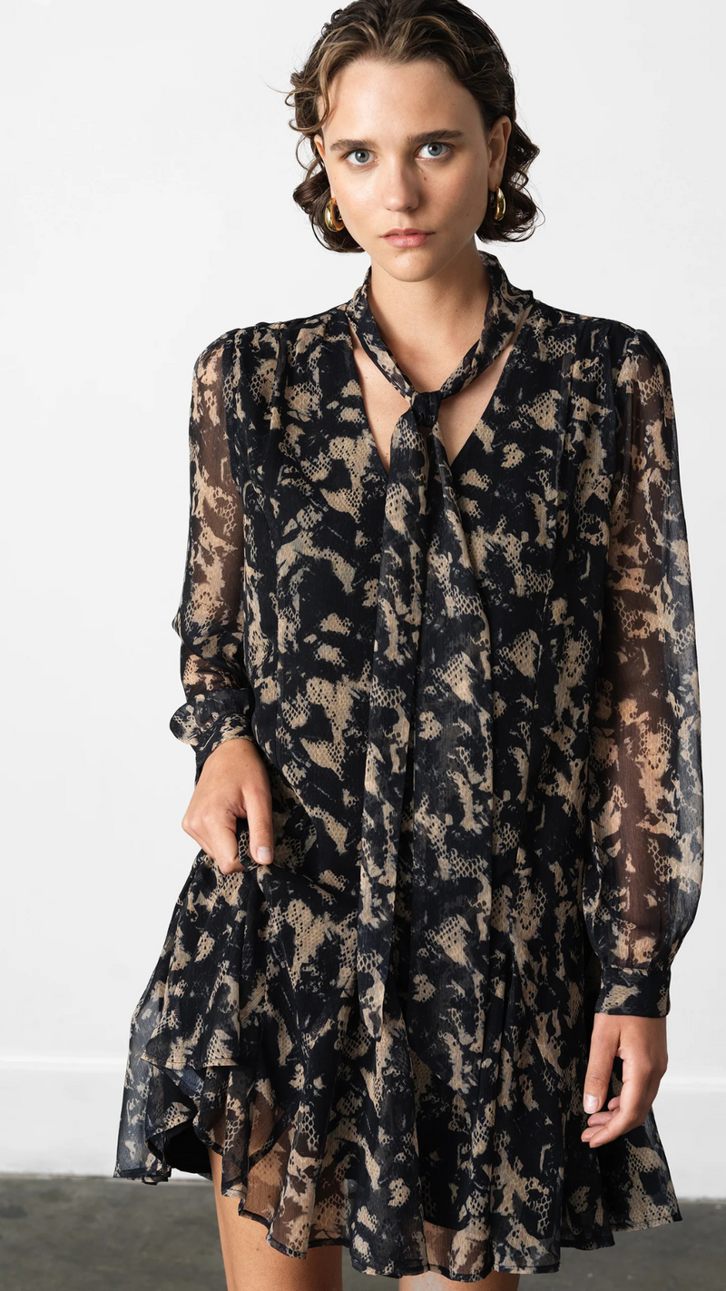 Hallie Snake Chiffon Mini Dress