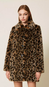 Animal print faux fur coat