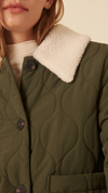 Khaki Quilted Borg Collar Jacket
