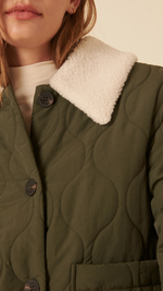 Khaki Quilted Borg Collar Jacket