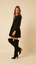 Black Floral Embroidered Cord Birdie Mini Dress