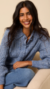 Blue Pointelle Collared Knitted Cardigan