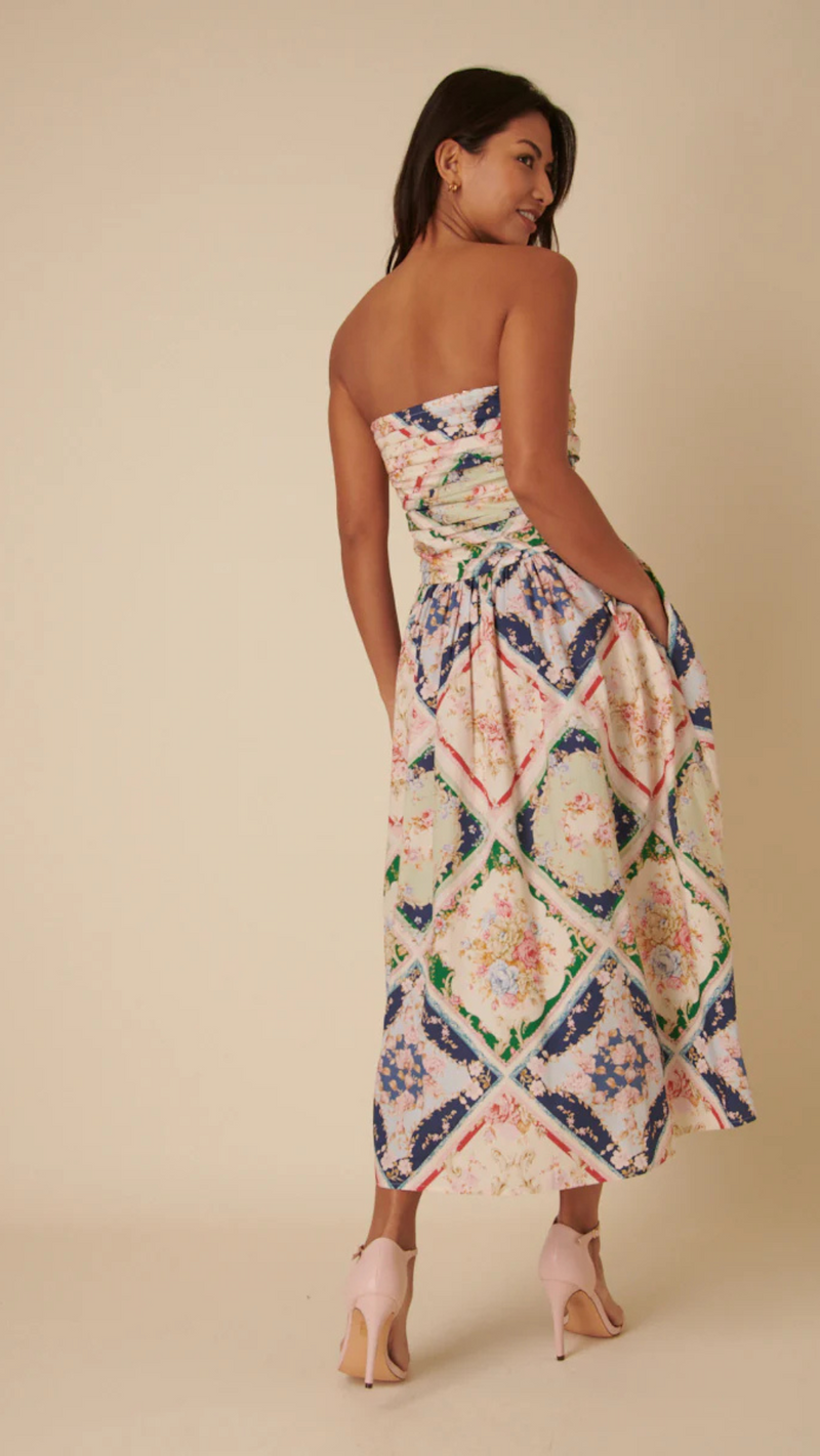 Abstract Floral Bandeau Felicity Midi Dress