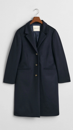 Classic Tailored Wool Coat In Navy