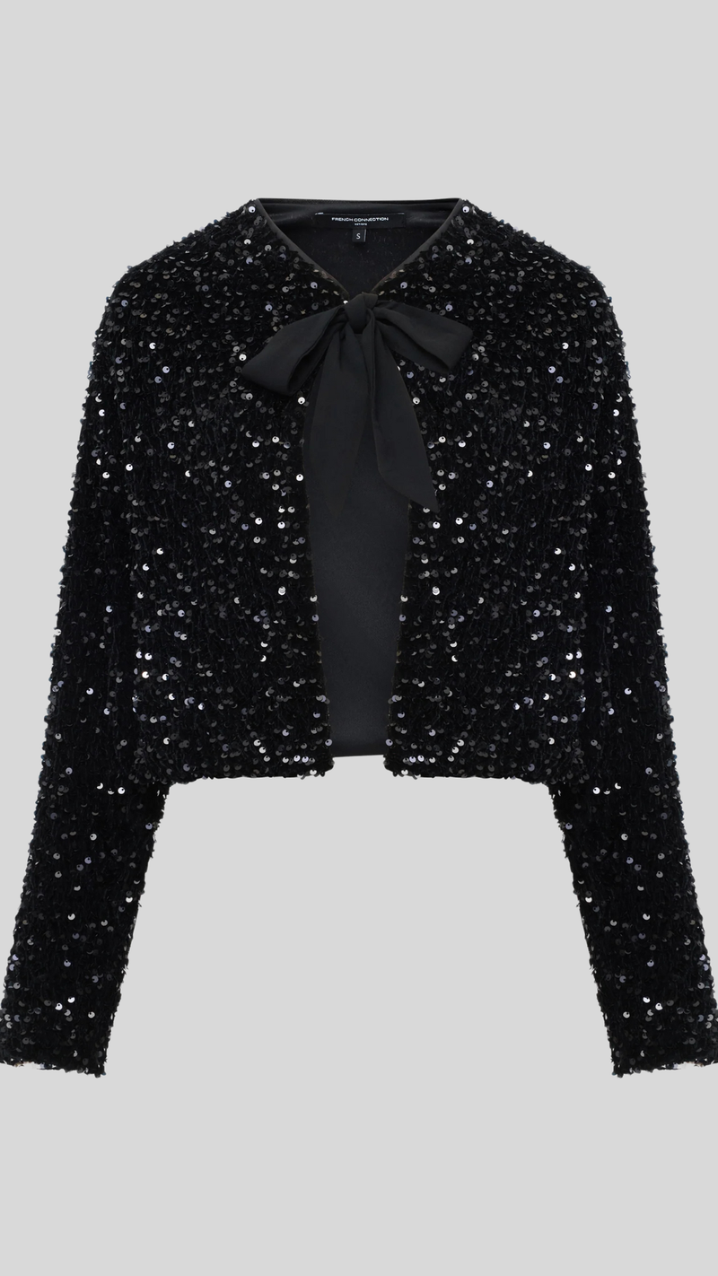 Monet Sequin Bow Tie Cardigan