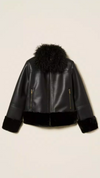 Faux leather jacket with faux fur