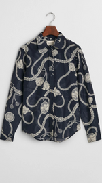 Regular Fit Sailing Print Cotton Silk Shirt