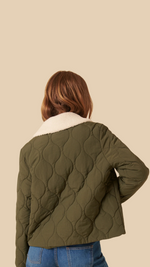 Khaki Quilted Borg Collar Jacket
