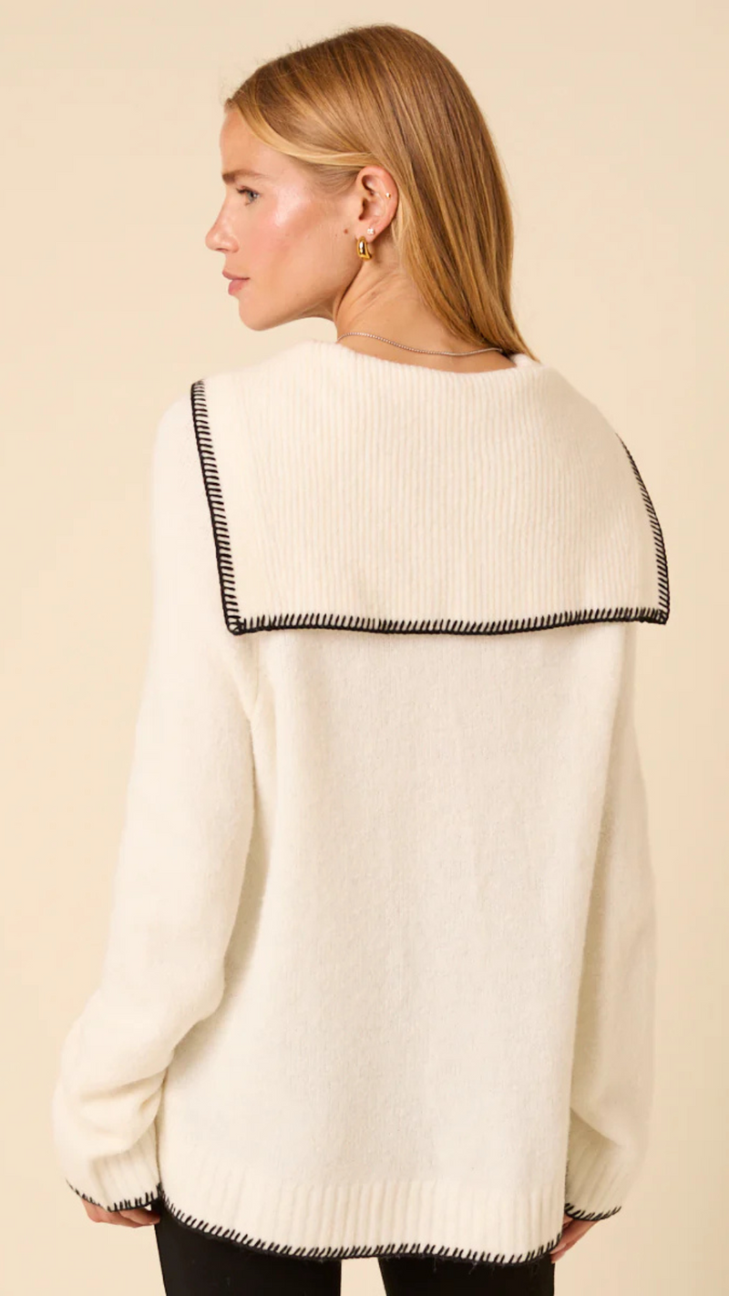 White Sailor Collar Relaxed Jumper