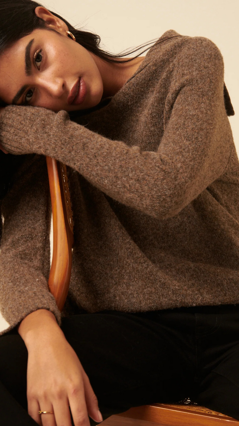 Brown Sailor Collar Relaxed Jumper