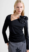 Valetta Jersey Long Sleeve Rosette Top