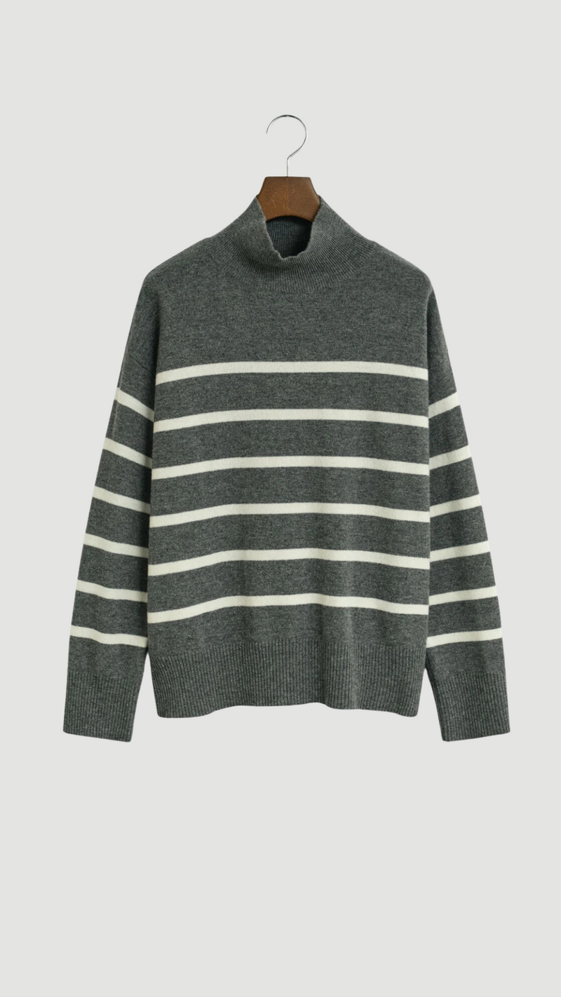 Striped Superfine Lambswool Turtleneck Sweater